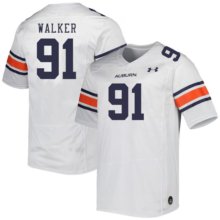 Men #91 Zykeivous Walker Auburn Tigers College Football Jerseys Stitched-White - Click Image to Close